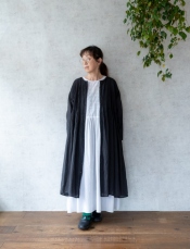 [maison de soil] オーガニックストライプクルーネックミニピンタックドレス
